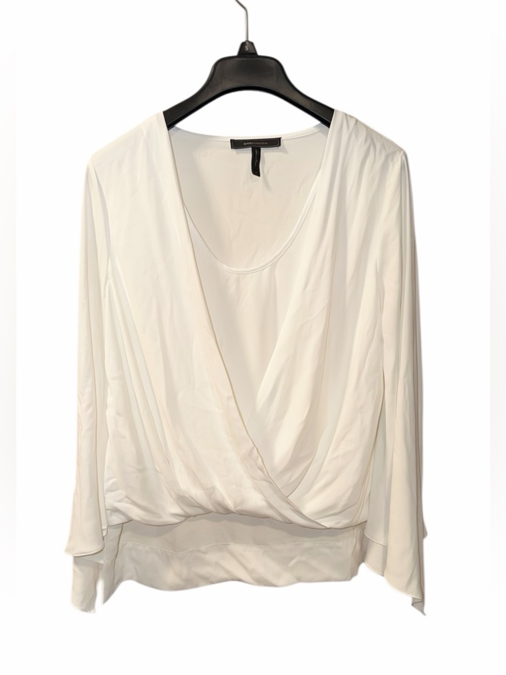 BCBGMaxAzria Ivory Draped Surplice Long Sleeve Top